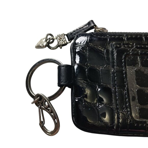 Brighton Black Patent Leather Twister Wristlet Zip Top Key Fob Card Slots ID - Picture 4 of 5